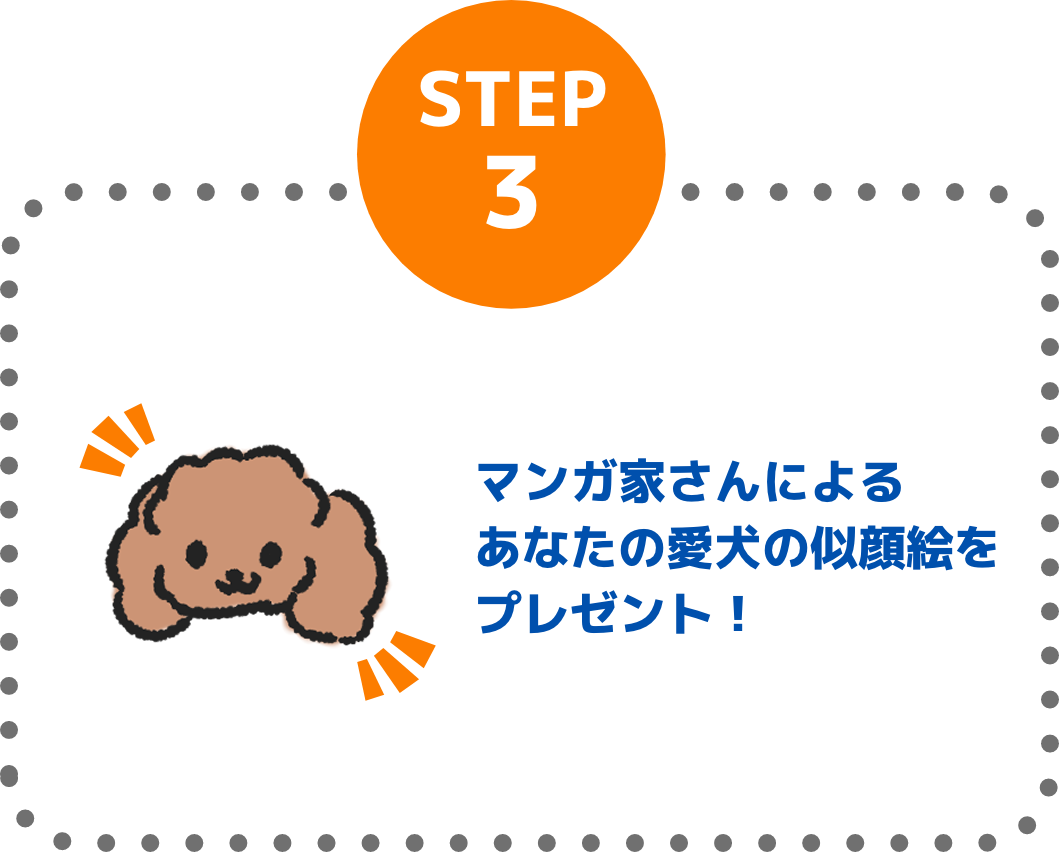 STEP3 マンガ家さんによるあなたの愛犬の似顔絵をプレゼント！